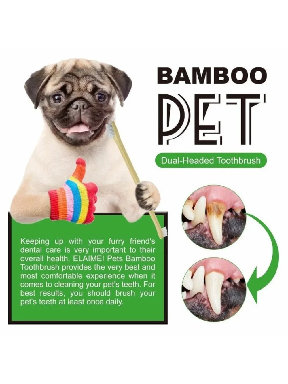 P66 - ELAIMEI Bamboo Pet Toothbrush Set Pack of 3 Premium Eco-friendly Toothbrus